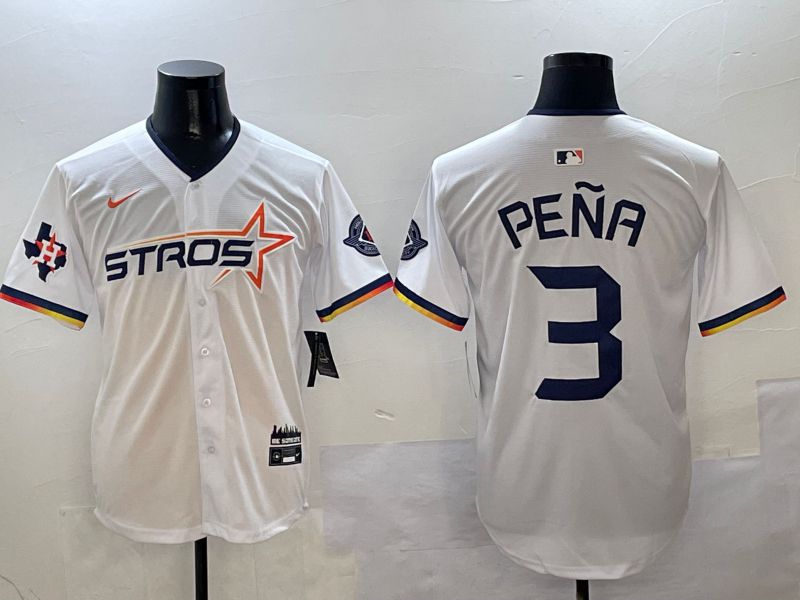 Men Houston Astros #3 Pena White three generations Joint Name Nike 2025 MLB Jersey style 7